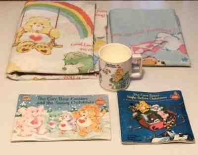 Vintage 80's Care Bears & Care Bear Cousins Sheet & Pillow Case, Cup & Books
