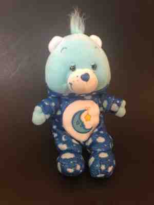 Care Bears PJ Party Bedtime Bear Blue White Clouds Moon Plush Used A3-009