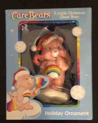 New In Box Care Bears Christmas Ornament Cheer Bear Holding A Candy Cane