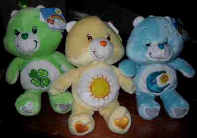 NWT Care Bears GOOD LUCK, BEDTIME and FUNSHINE 8 Inch Plush