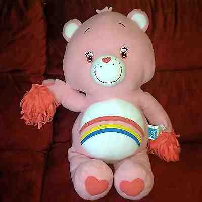 Care Bears Cheerleader CHEER BEAR Jumbo 30in Pink White Plush Bear Pompoms 2005