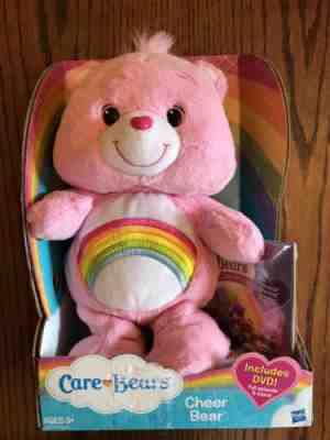 New In Box 2012 Care Bears Cheer Bear With DVD Hasbro Pink Plush Rainbow