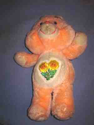 Care Bear 1983 13 Inch Plush Friendship Orange Flowers Vintage Peach Heart Paw