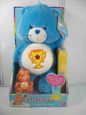 2003 Blue Plush CARE BEARS CHAMP BEAR With VHS Video NIB & Laugh A Lot Bear Clip