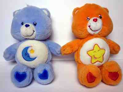 Lot of 2 Care Bears Plush Laughalot 2002 and Bedtime Bear 2003  See pics VGC
