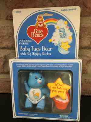 Vintage Care Bears Poseable Figure Baby Tugs Bear 1984 Kenner Big Diggity Bucket