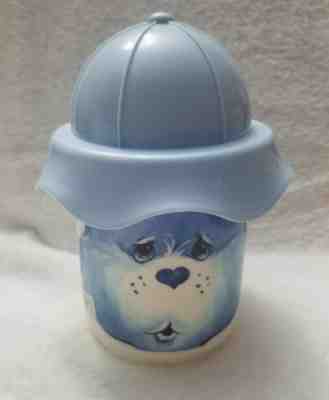 Vintage 1984 CARE BEARS Grumpy Bear Plastic Mug Cup DEKA with HAT 