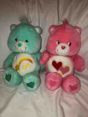 Lot of 2 Care Bears Interactive Singing Love-A-Lot Bear & Wish Bear Plush 2003