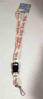 New With Tag Care Bears Cheer Bear Key Holder Clip White Lanyard
