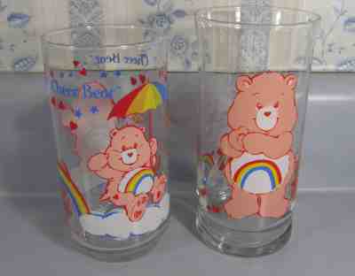 Lot of 2 Vintage Care Bear Drinking Glasses Tumblers Cheer Bear Pizza Hut