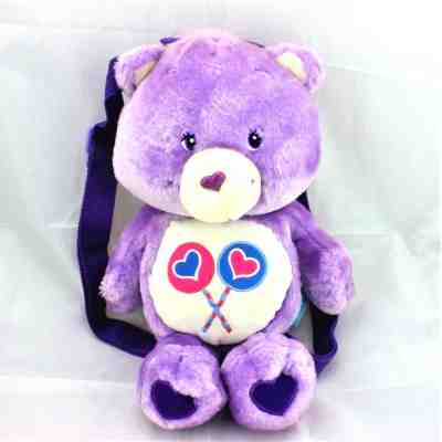 Care Bear Share Bear 13in Plush BackPack 2003 Lollipops Purple TCFC Hearts