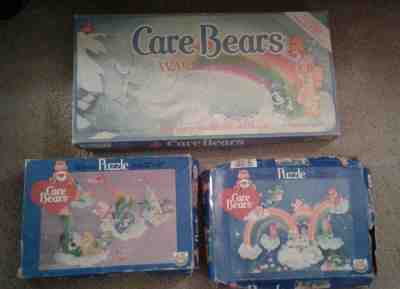 VINTAGE LOT OF 1980'S CARE BEARS 70 PIECE JIG SAW PUZZLES AND BOARD GAME. 
