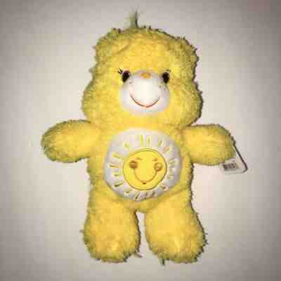 NWT Care Bears Fluffy Friends Funshine Bear 8” Plush Yellow Sun Belly Badge