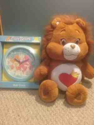 Rare 2016 Carebear brave heart lion bear jumbo plush 20 in. W/2003 NIP clock lot