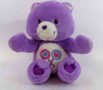 Carebear 11 INCH Huggers SHARE CARE BEAR 2004 lollipops purple pink plush EUC