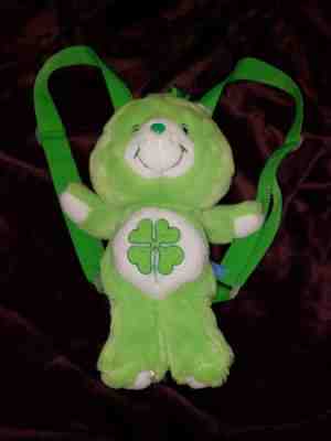 Care Bears Good Luck Bear 16" Plush Back Pack Shamrock Green Zip Around Bag