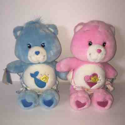 Care Bears Baby Hugs and Baby Tugs 10” Plush w/ Diapers EUC with tags 2002 2003