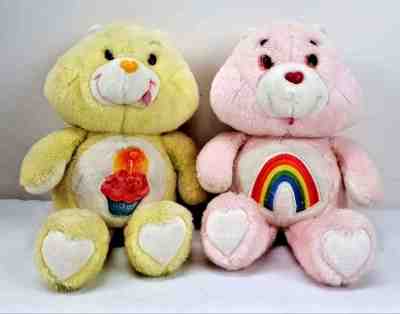 Vintage 1983 Care Bears Pink Rainbow Bear & Yellow Birthday Cake Bear 13