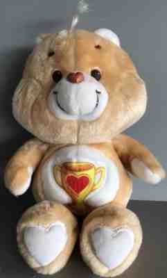 Vintage Care Bears Champ Bear Orange Gold Trophy 13” Plush Stuffed Animal 1985
