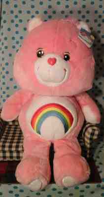 NWT NEW Care Bears Cheer Bear rainbow Pink Plush Stuffed 2002 huge toy Large 