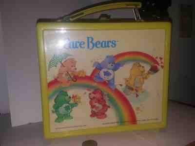 Care Bears Vintage Plastic Lunchbox 1983 Yellow American Greeting Aladdin