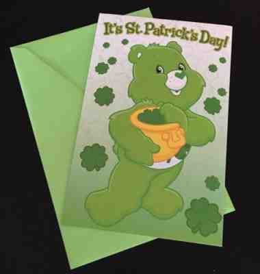 UNUSED Care Bears St. Patrick's Day Good Luck Bear Fold Out Greeting Card