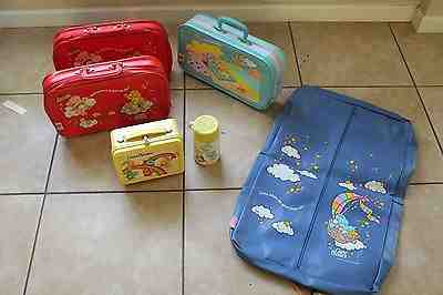 Vintage Care Bear Traveling Set. of 5. Lunch Box, Luggage, and Garment Bag