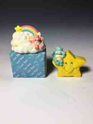 2 Vintage 1989 CARE BEAR Ceramic Banks Star Wish Bear/Cheer Bear wbox