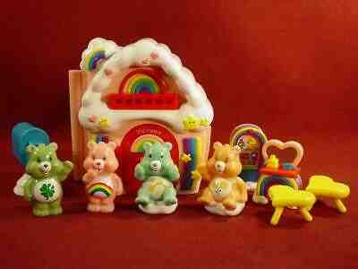 VINTAGE CARE BEARS CHEER BEAR CARE A LOT PLAYHOUSE SET COMPLETE WITH EXTRA BEARS