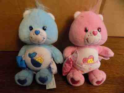 Lot Care Bears RARE Baby HUGS & TUGS Teddy Plush Girl w pillow boy w blanket EUC