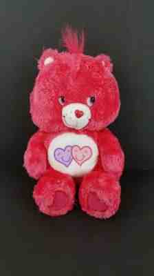 Care Bears Always There Bright Pink Two Hearts Tummy 13" RARE Soft Floppy Plush