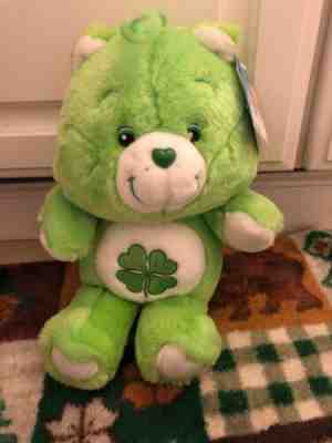 Care Bears GOOD LUCK BEAR 20th Anniversary Collectors Plush 13” Green 2002 NWT