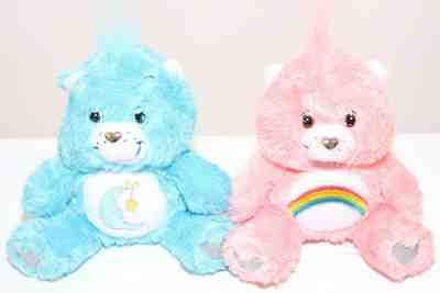 ??Care Bear 2008 Bedtime Bear & Cheer Bear Silver Accents 6” Plush Toy Lot??