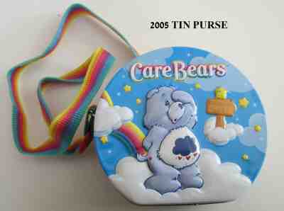 2005 Care Bears Embossed Collector’s Tin Purse Rainbow Colored Adjustable Strap 
