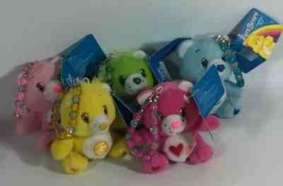 NWT Care Bears Lot Of 5 Plush Keychain Good Luck Bedtime Funshine Cheer Love A L