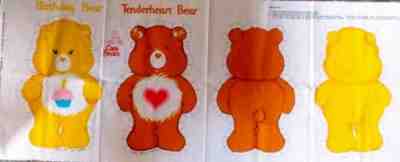 2 VTG 1983 CARE BEARS ~ BIRTHDAY & TENDERHEART Pillow Doll Toy FABRIC PANEL
