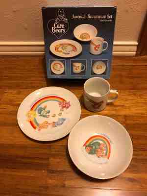 Vintage CARE BEARS Juvenile Porcelain Dinnerware Set 3 pc Plate Bowl Mug NIB