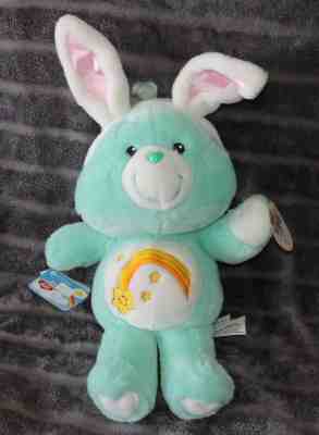 Vintage 2002 Easter Wish Care Bear Aqua Plush w Bunny Ears 19