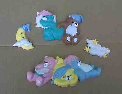 Set of 4 Burwood USA Plaques 1994 Sleepy Care Bears with Star Moon & Cloud VGC