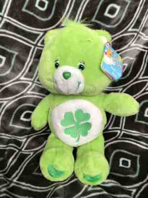 Care Bears Good Luck Bear 12” With Tags Green 4 Four Leaf Clover Plush EUC