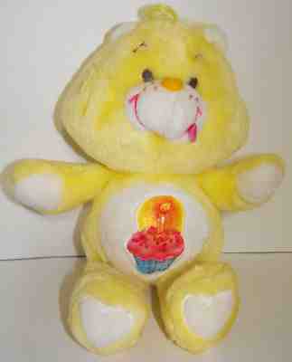 Birthday Vintage Care Bear 13 inch Plush Toy Yellow Stuffed Animal Kenner 1983