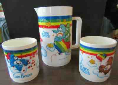 Deka Plastics American Greetings 1983 Care Bears Juice Pitcher + 2 Cups