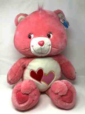 Rare Jumbo Large Care Bears Talking Love-A-Lot Bear Pink w/Hearts 28