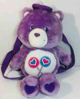 2004 Purple Care Bears Share Bear Plush Stuffed Animal Backpack 