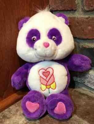 Care Bear Talking Polite Panda Purple Plush Rose/Flower Symbol (2005) Works!
