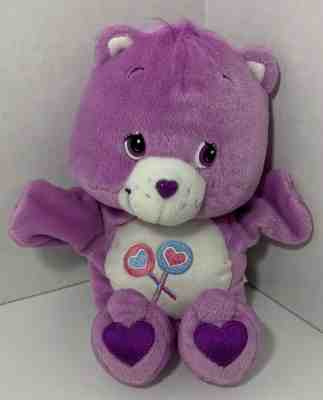 Care Bears Share Bear hand Puppet purple teddy plush pink heart lollipop suckers