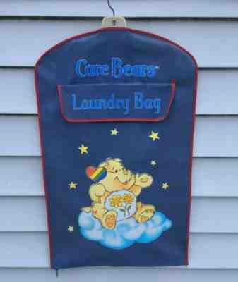 Vintage 80s Care Bears Laundry Bag with Zipper and Hanger Blue Friendship Bear
