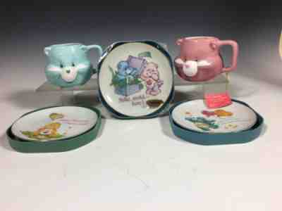Care Bears Lot: 3 Lasting Memories plates and 2 Mugs Cheerbear and Bedtime Bear