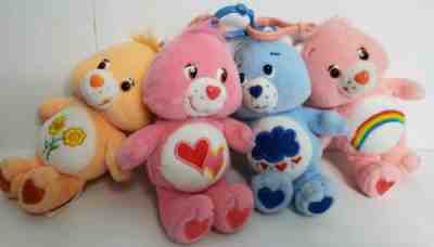 *Lot of 4* Care Bears 2002 6” Plush Keychain Clip On Stuffed Animal EUC