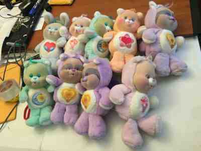 GREAT SHAPE CARE BEARS PLUSH RARE KENNER FLOCKED FACE LOT OF 9 CUBS HARD